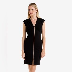 Ted Baker Asella Zip Front Bodycon Dress Size 0 Black Silk Blend